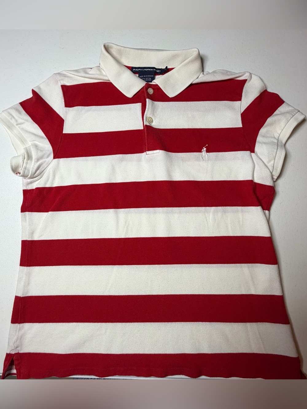 Ralph Lauren Striped Polo Shirt - Red & White | Boys Size L